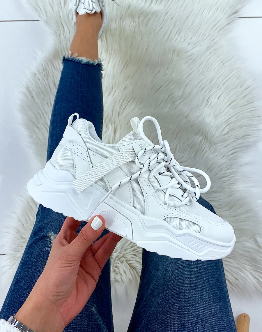 White sneakers with thick two-material sole