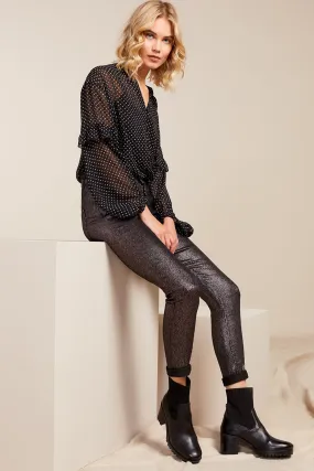 Black sequined art slim jeans with push-up effect 7/8 length in recycled cotton from LE INDI.