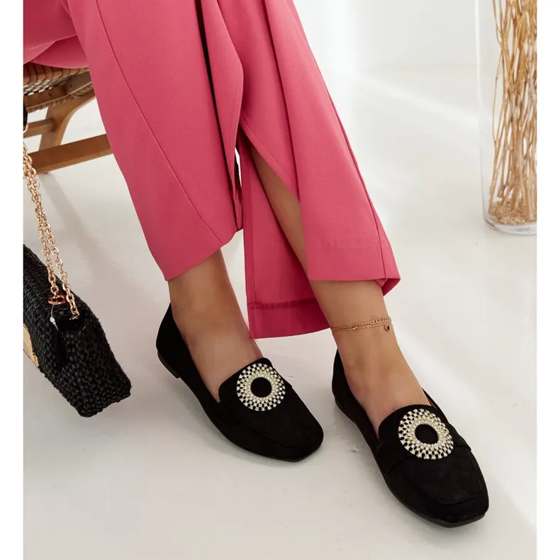 Black Strass Embellished Celena Black Moccasins