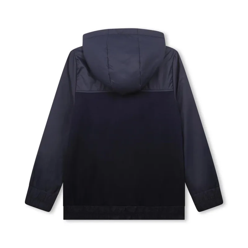 BOSS KIDS NAVY BLUE ZIP-UP CARDIGAN IN BI-MATERIAL