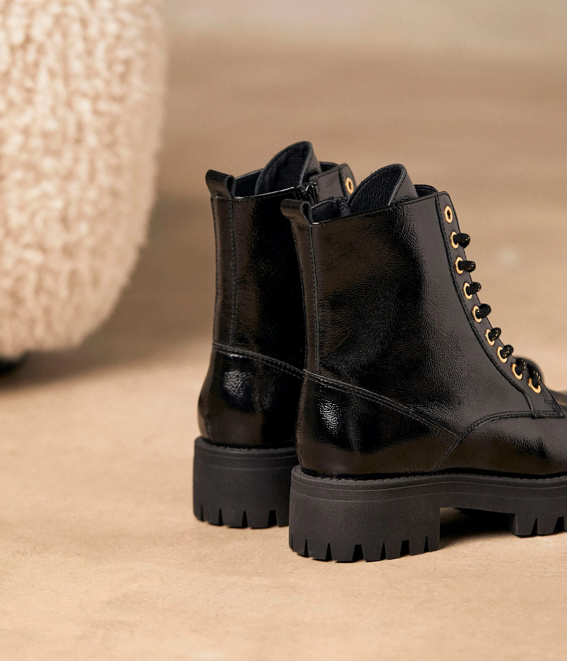 Patent leather lug sole boots Alexandrine