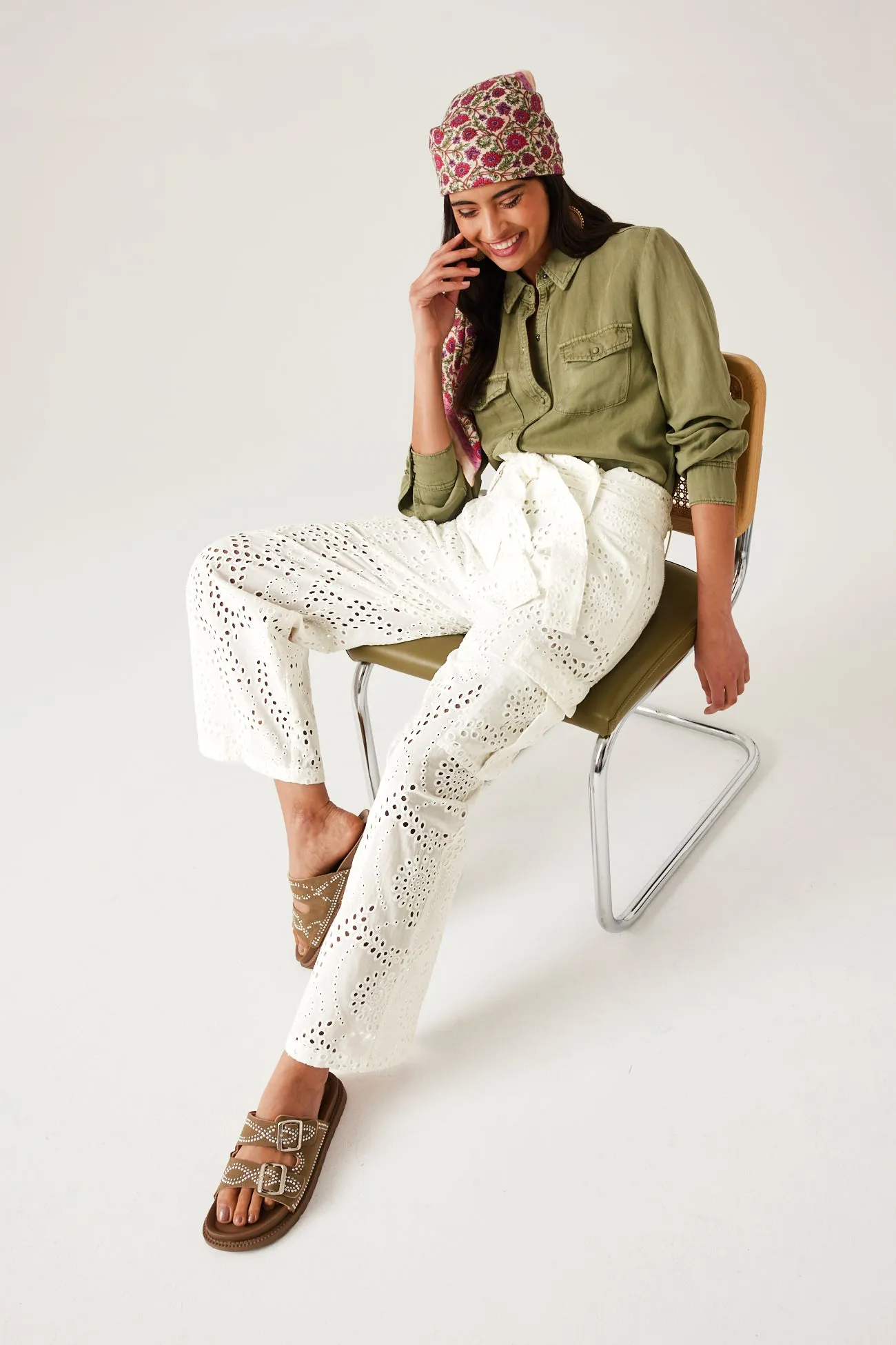 Broderie Anglaise Pants - Ecru