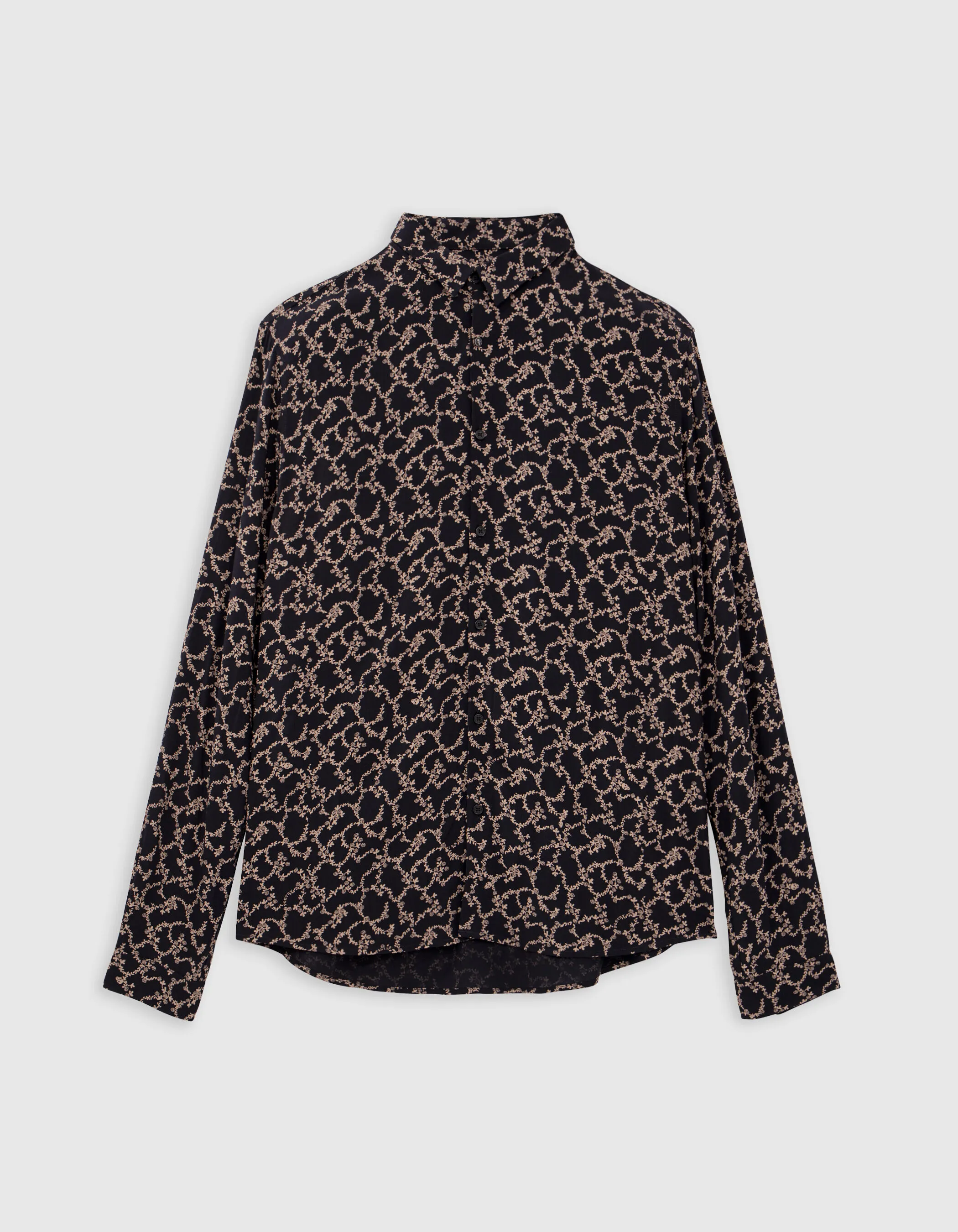 Chemise SLIM noire imprimé têtes de mort et fleurs Homme