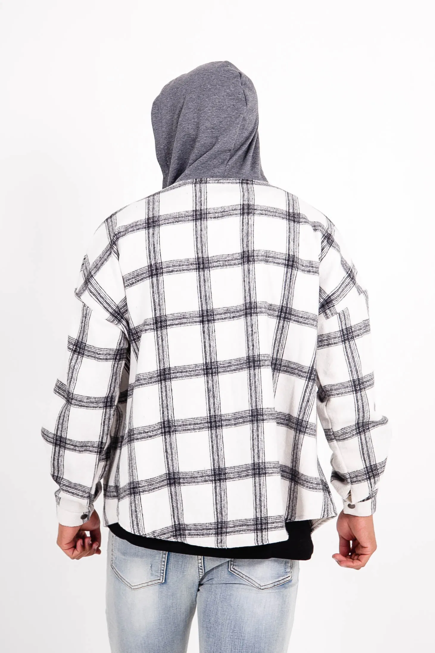 Chemise tartan capuche blanc