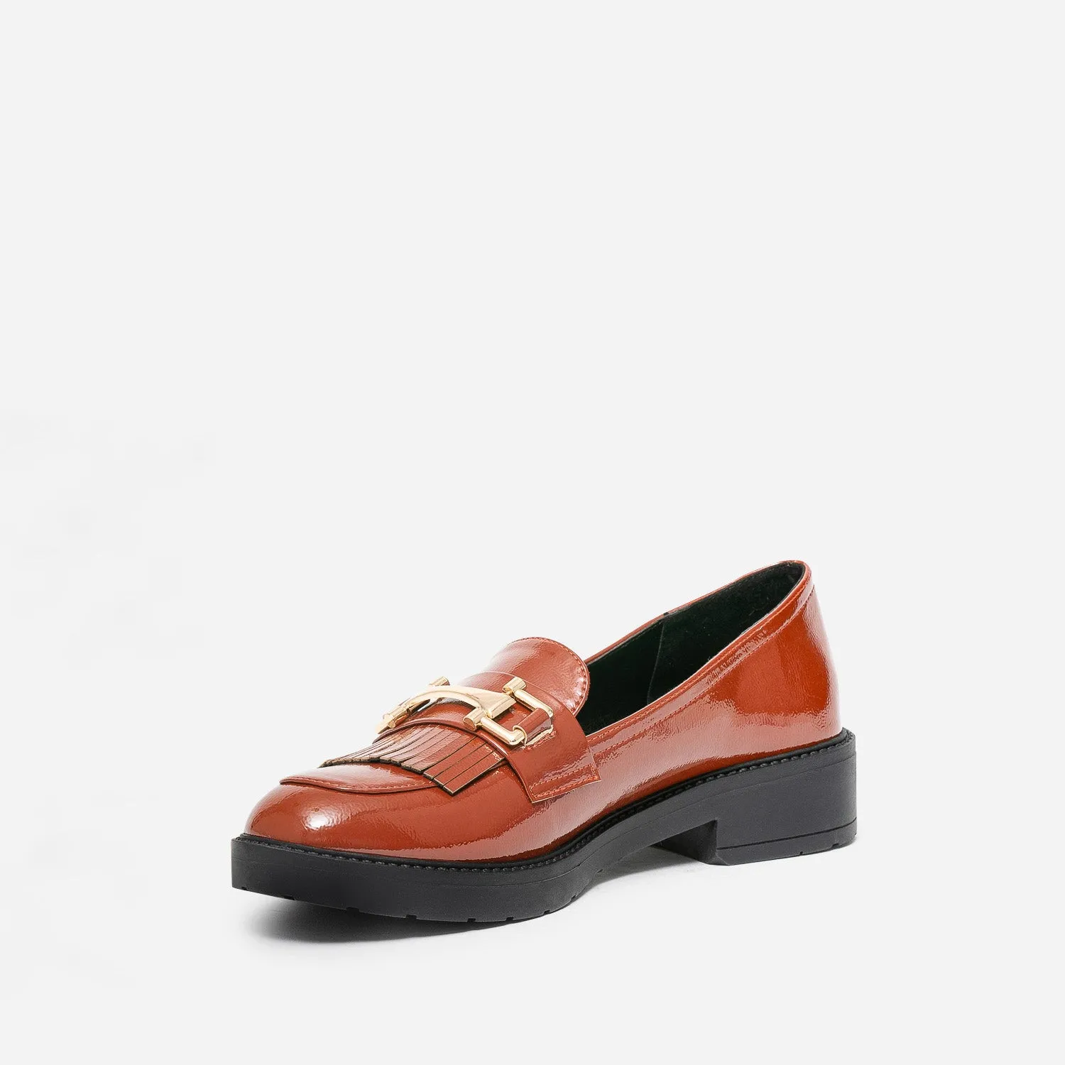 Cognac patent leather fringed moccasins - Women's loafers | ERAM