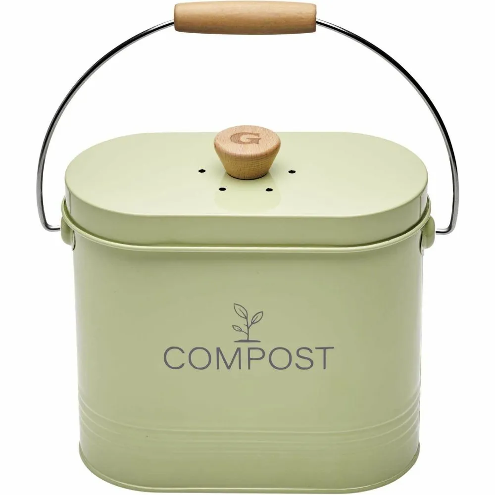 Composteur de cuisine ovale en métal avec filtre 3 litres