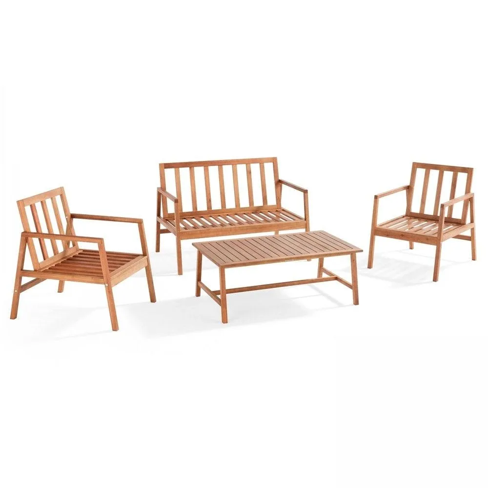 Ensemble mobilier exterieur bois avec 1 canapé 2 fauteuils et table basse blanc