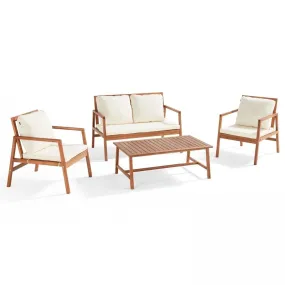 Ensemble mobilier exterieur bois avec 1 canapé 2 fauteuils et table basse blanc