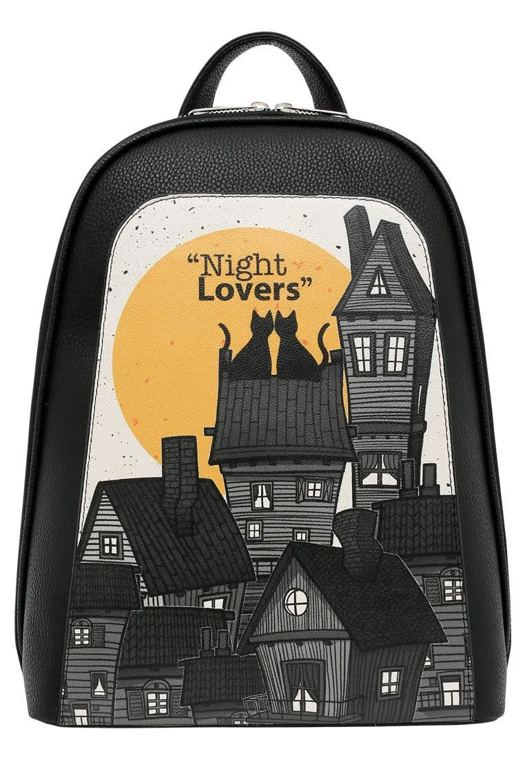 Femme Cuir Vegan Noir Sac à dos - Night Lovers Motif