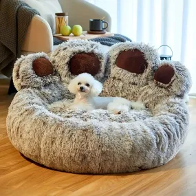 FurryFriend | Lit en forme de beignet avec pattes d'ours - lit apaisant pour chiens