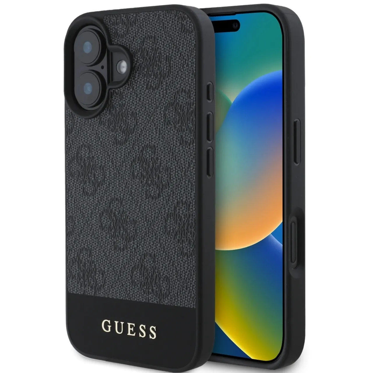 Guess Coque 4G Stripe Logo iPhone 16 Gris
