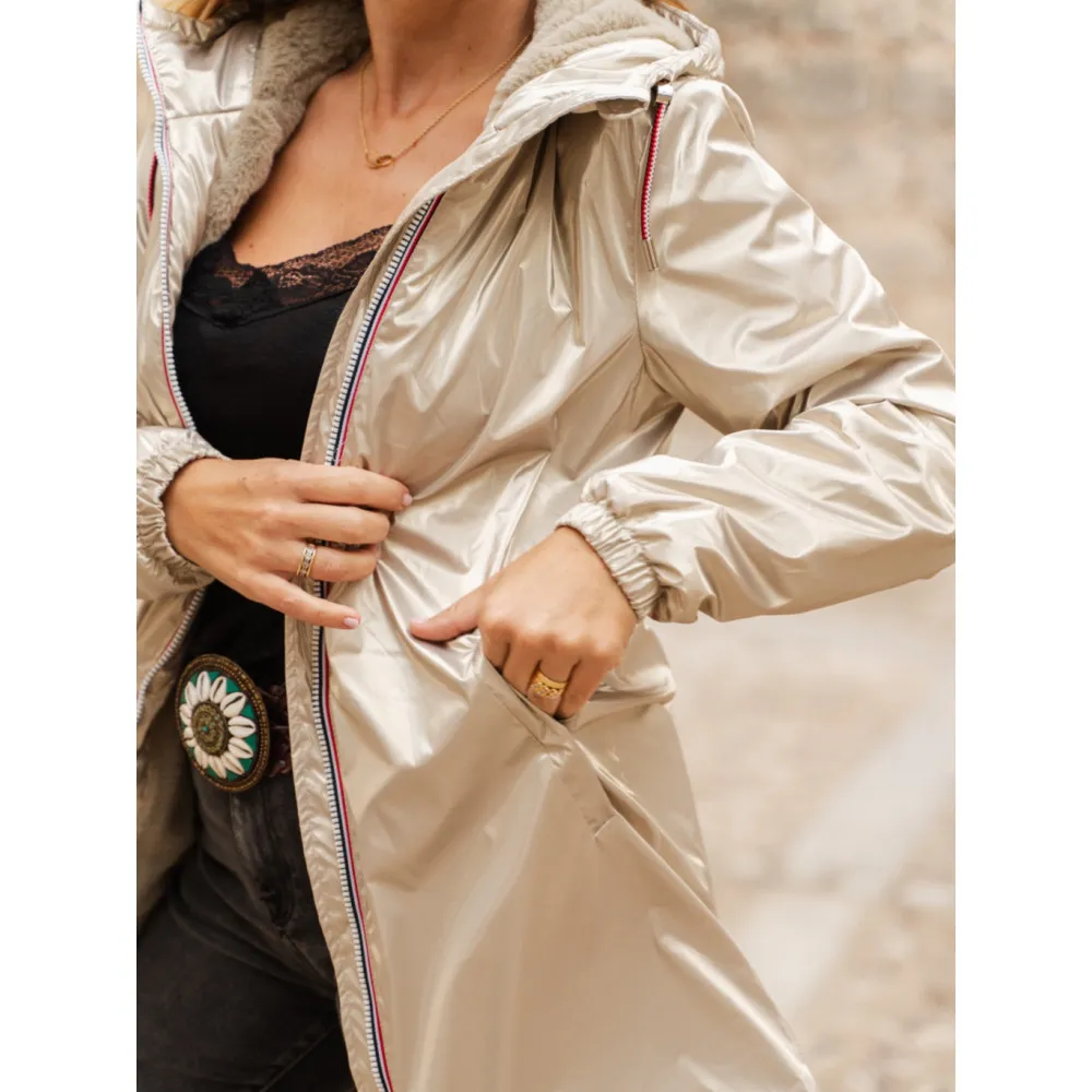 Laura Jo Imperméable long fourré 21050 kaki, noir, doré, sable, marine, bronze