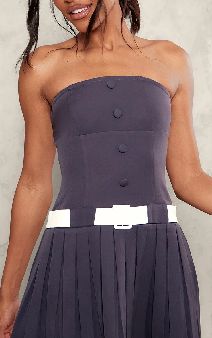 mini-robe bustier structurée tissée gris anthracite détail ceinture