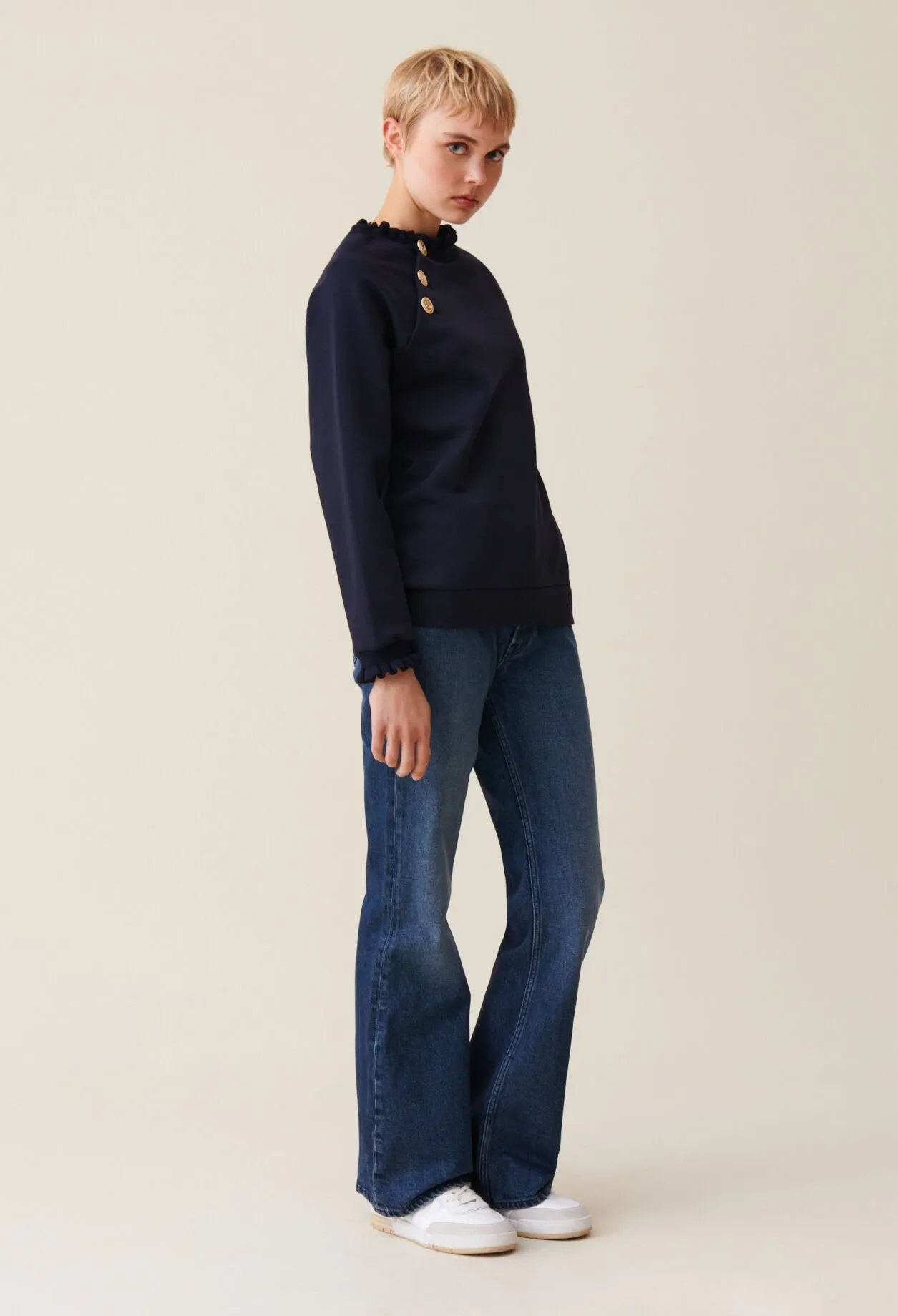 Navy Sweatshirt with Button Details | Claudie FR