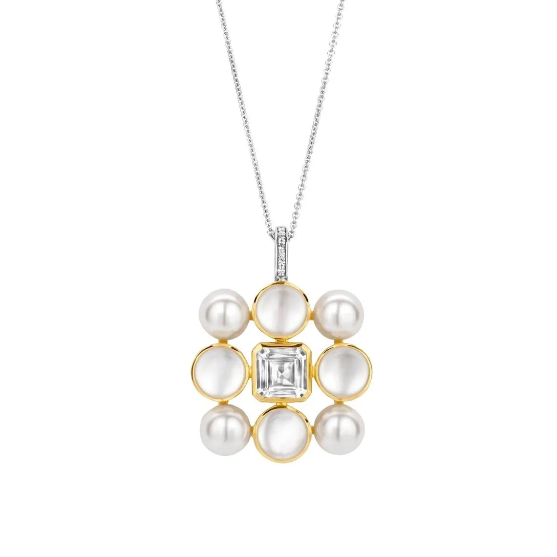 Pendentif Ti Sento - 6827YP  Argent Doré Perles Synthétiques Et Oxyde De Zirconium Carré | 3 Suisses