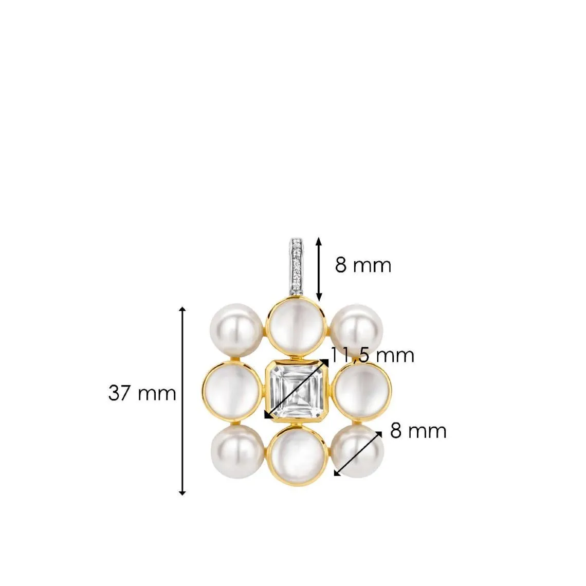 Pendentif Ti Sento - 6827YP  Argent Doré Perles Synthétiques Et Oxyde De Zirconium Carré | 3 Suisses
