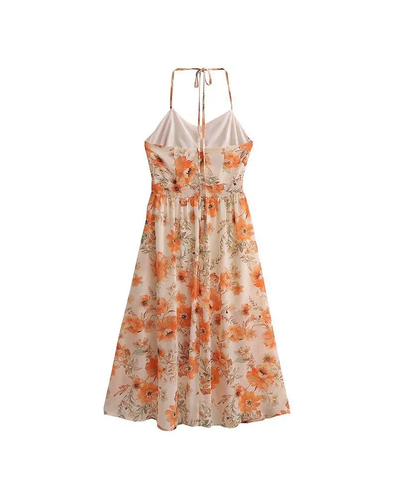 Robe en mousseline de soie à taille haute avec cordon de serrage