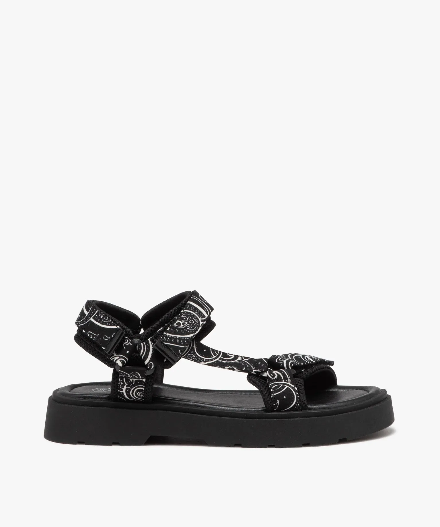 Black girls' sandals with patterned straps and velcro fastening sandals and open-toe sandals