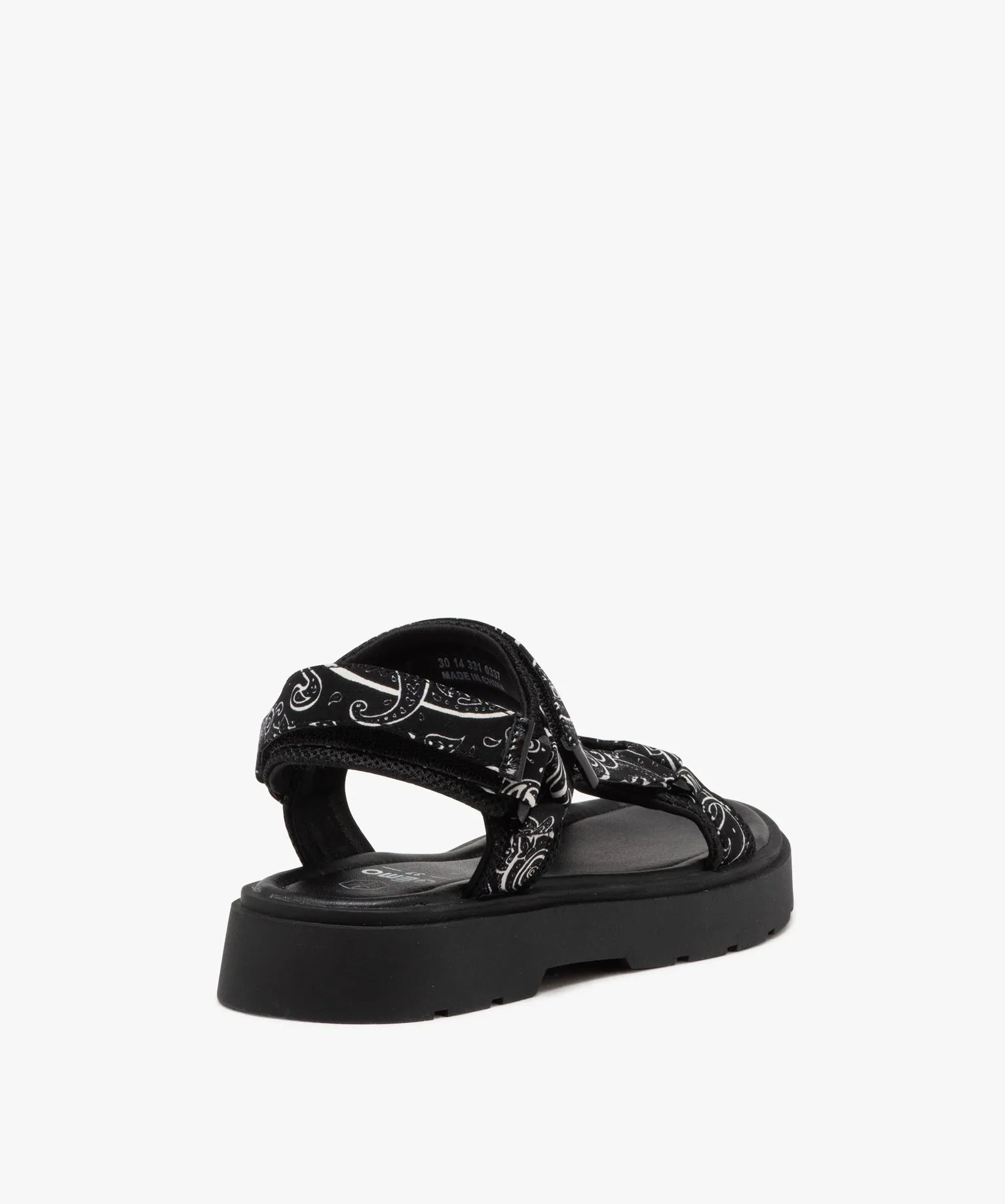 Black girls' sandals with patterned straps and velcro fastening sandals and open-toe sandals