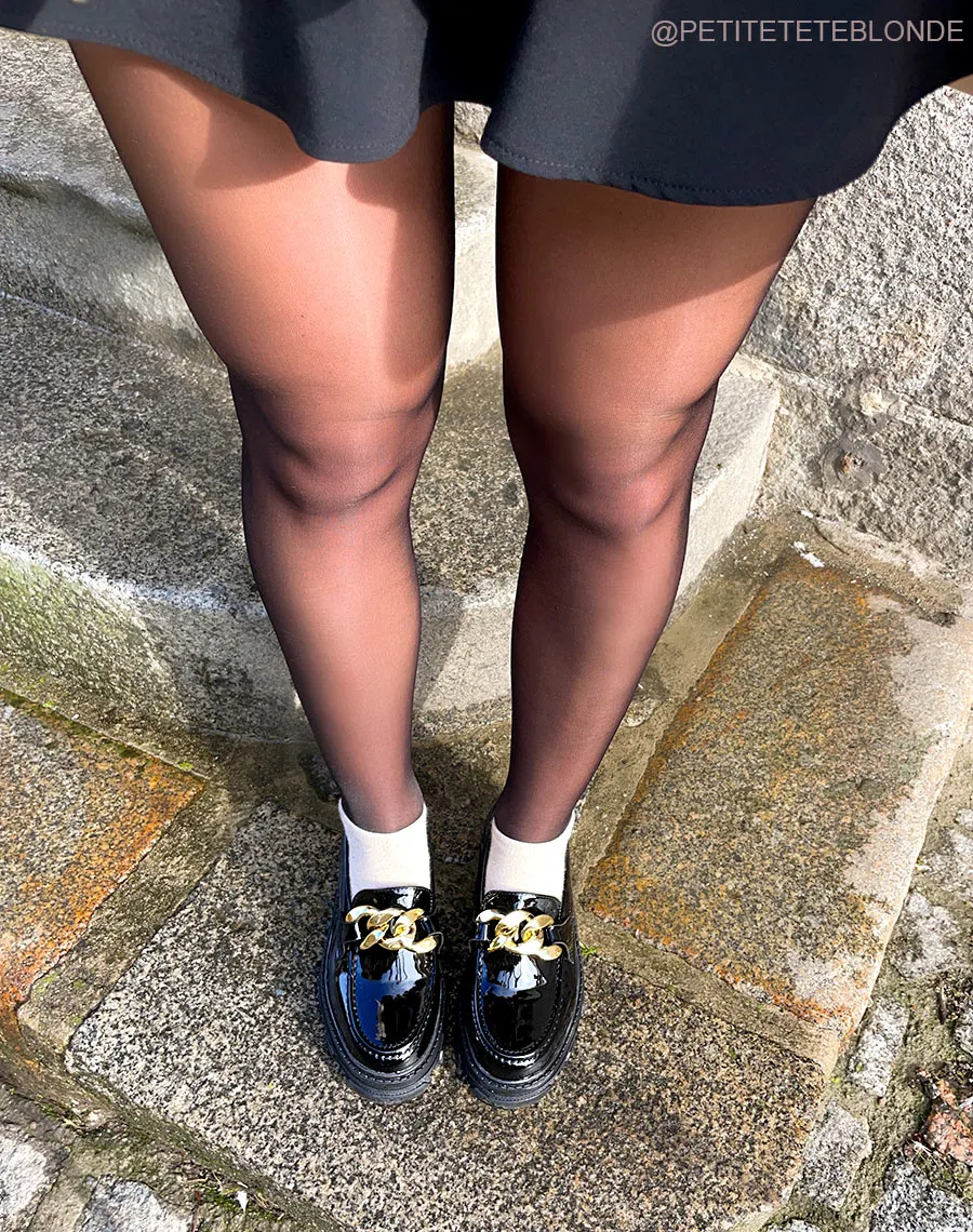 Shiny Black Loafers with Thick Soles and Gold Chain - Results: 1