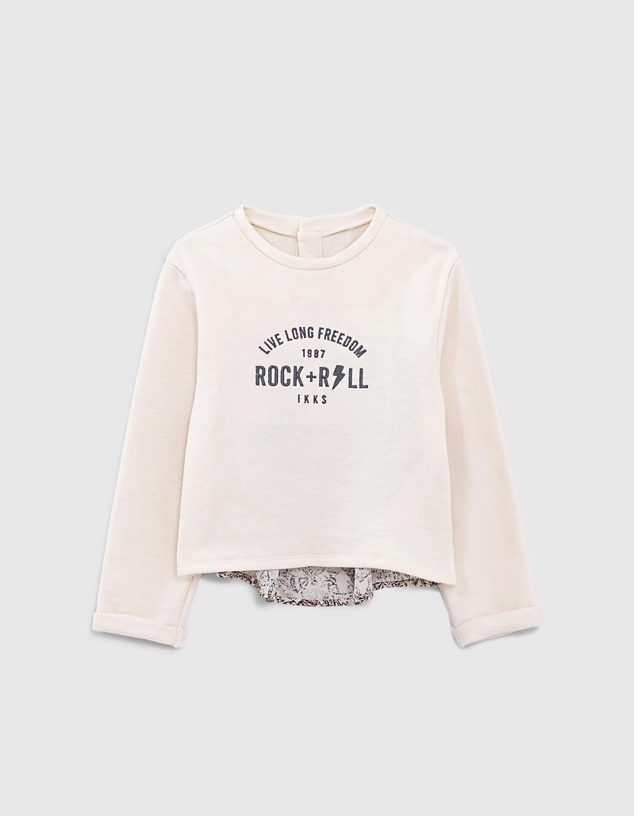 Sweat écru bi matière à message brodé fille
