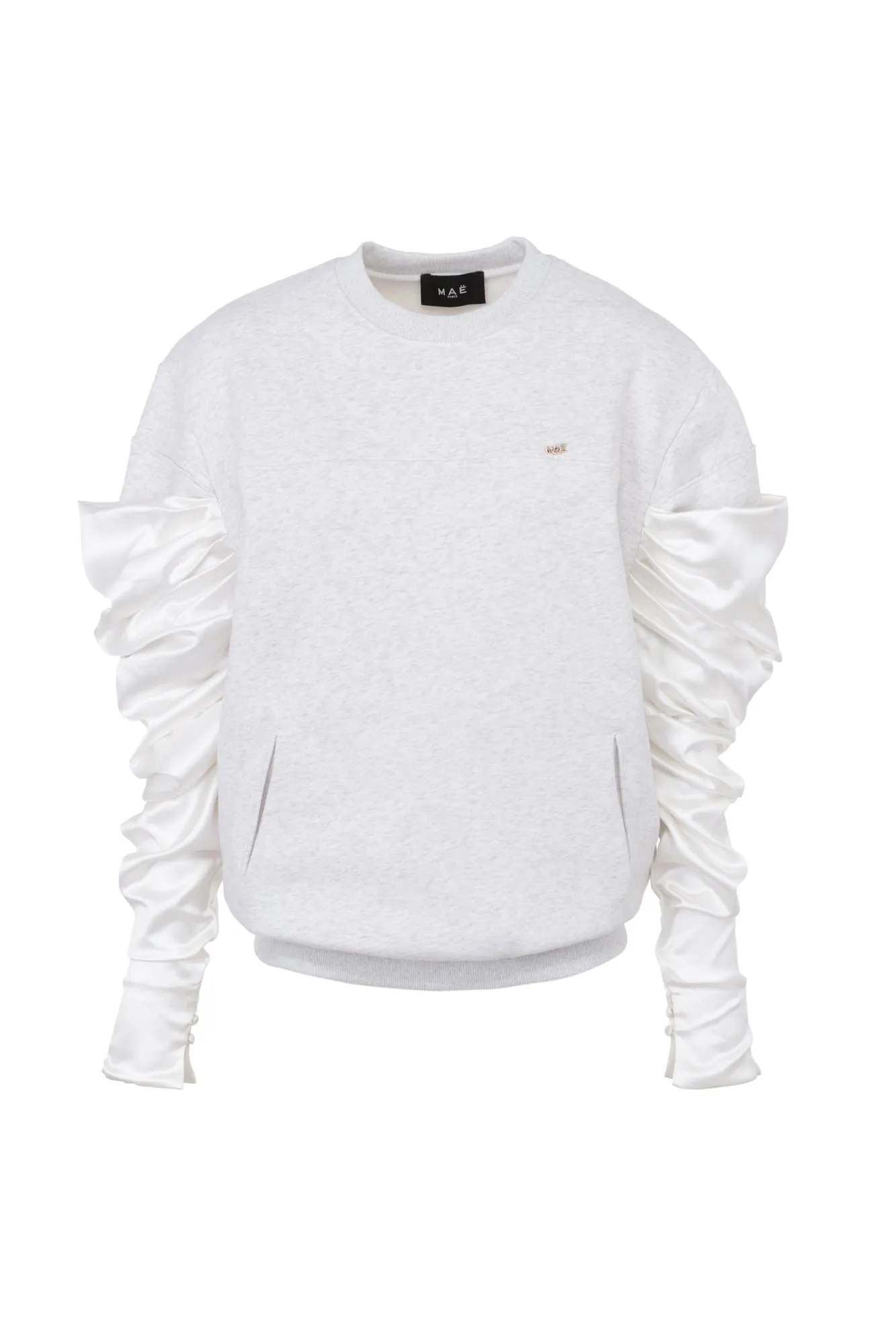 Light Gray Satin Sleeve Sweatshirt