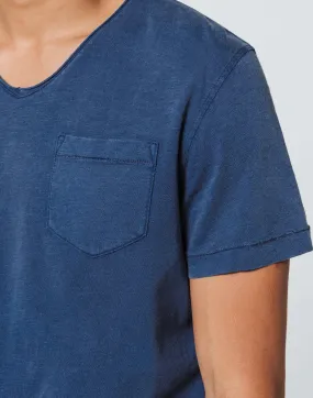 T-Shirt Col V Bleu Indigo