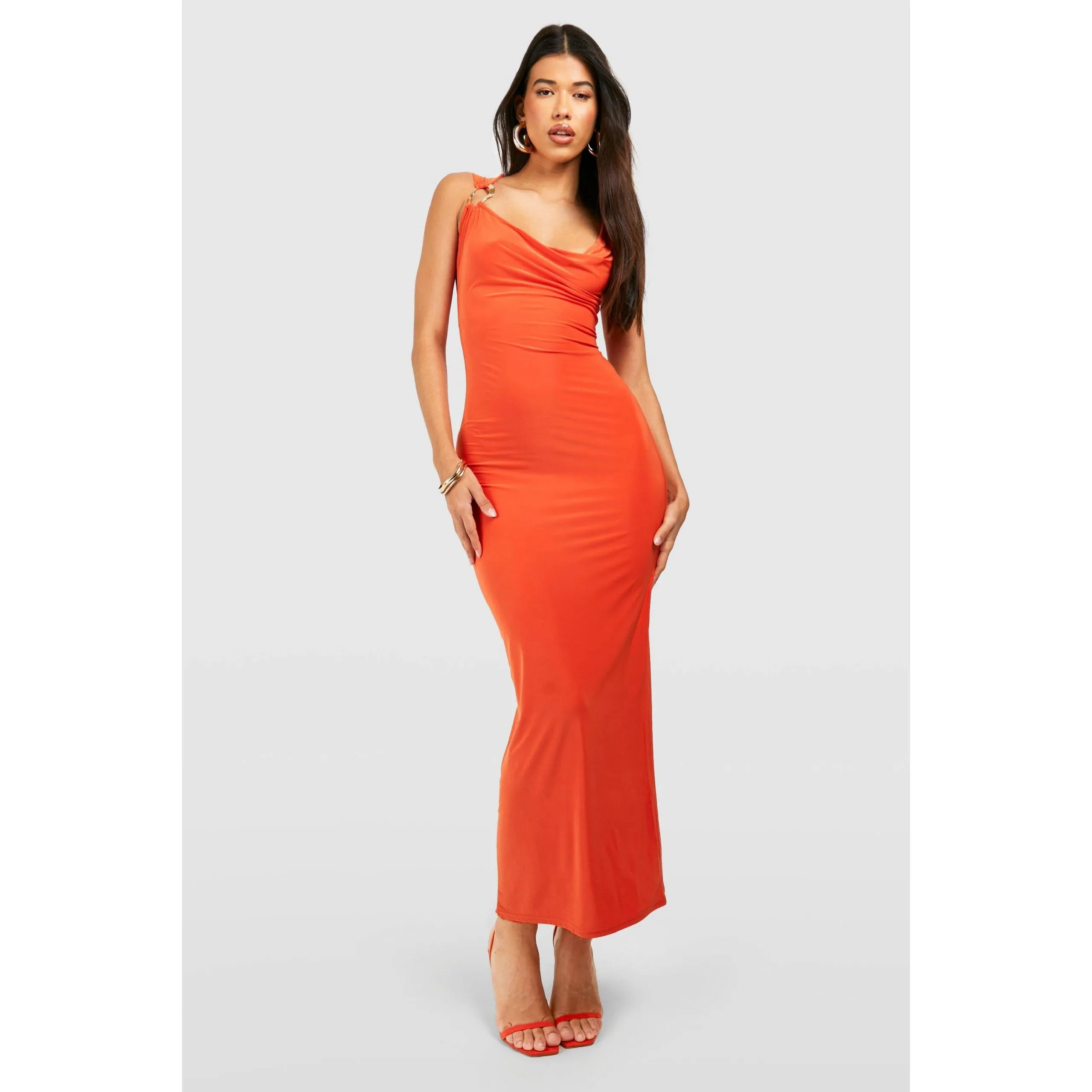Tall – Robe mi-longue à col bénitier et imprimé abstrait – Orange