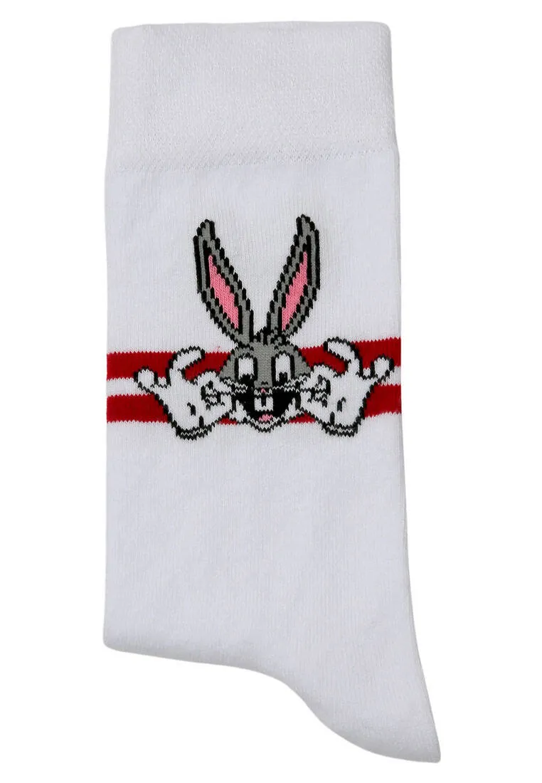 Unisex Vegan Blanc Chaussettes - Warner Bros Bugs Bunny Stripes Motif