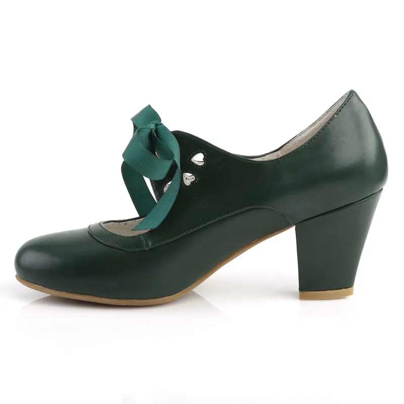 Vintage green mary jane shoes with ribbon.