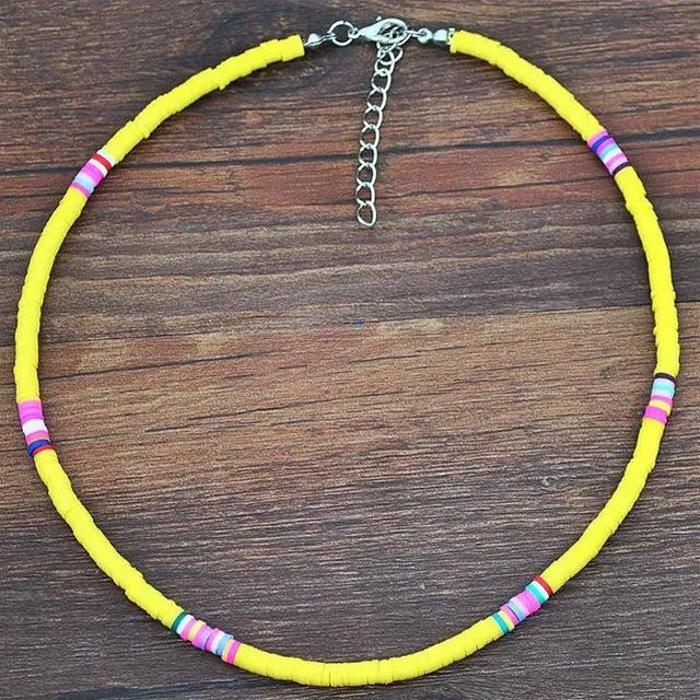 Yellow Heishi Beaded Necklace - Collier Surf