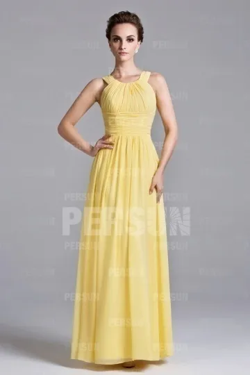Yellow Ruffle Boat Neck Long Floor Length Dress - Robedesoireelongue.fr