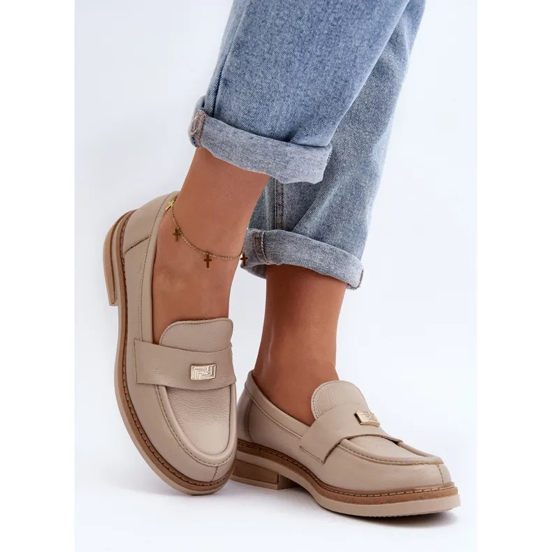 Zazoo 20165 Leather Women's Moccasins, Beige