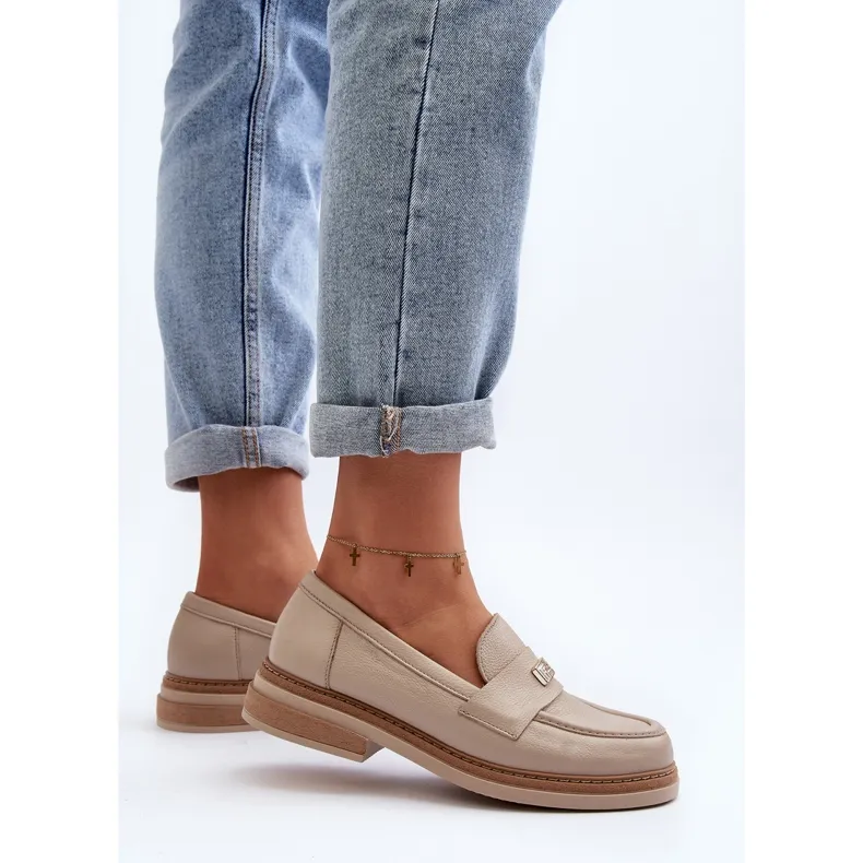 Zazoo 20165 Leather Women's Moccasins, Beige